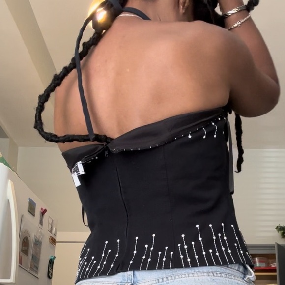 ST. JOHN Pearl drip full zip bandeau Coquette tie-back neck - Picture 9 of 13